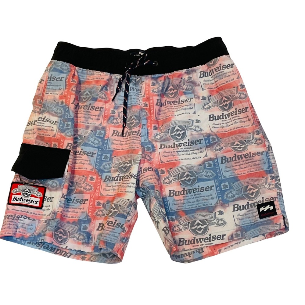 Billabong Budweiser men's women's board shorts XS swim beer print trunks retro